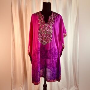 Stunning Pink Purple Ombre Beaded Kaftan Tunic Dress